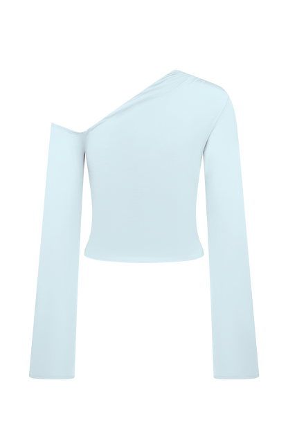 Ainsley Asymmetrical Long Sleeve Top With Floral Hardware - Pale Blue