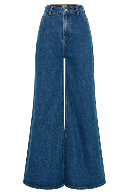 Jen Wide Leg Flare Denim Jeans - Dark Blue